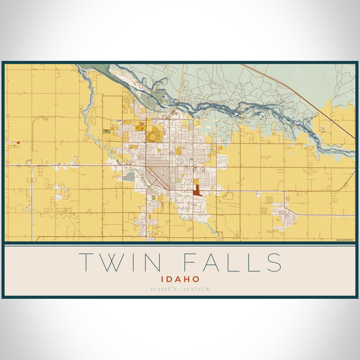 Twin Falls Idaho Map Print Landscape Orientation in Woodblock Style With Shaded Background