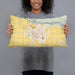 Person holding 20x12 Custom Twin Falls Idaho Map Throw Pillow in Woodblock