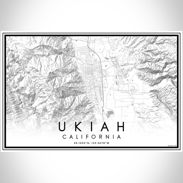 Ukiah California Map Print Landscape Orientation in Classic Style With Shaded Background