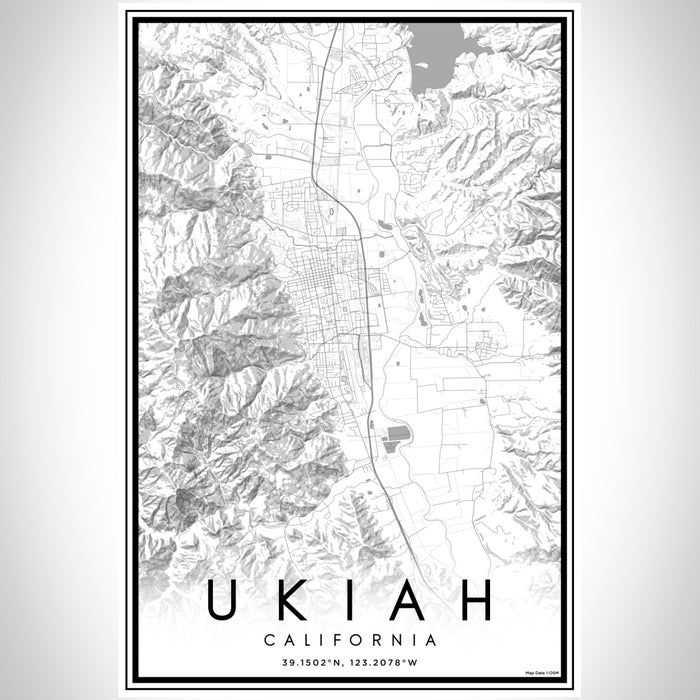 Ukiah California Map Print Portrait Orientation in Classic Style With Shaded Background