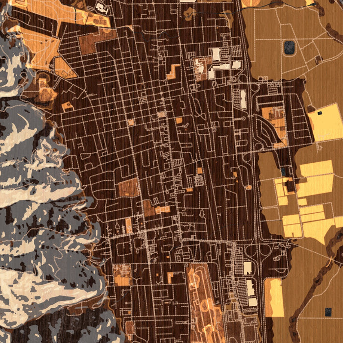 Ukiah California Map Print in Ember Style Zoomed In Close Up Showing Details