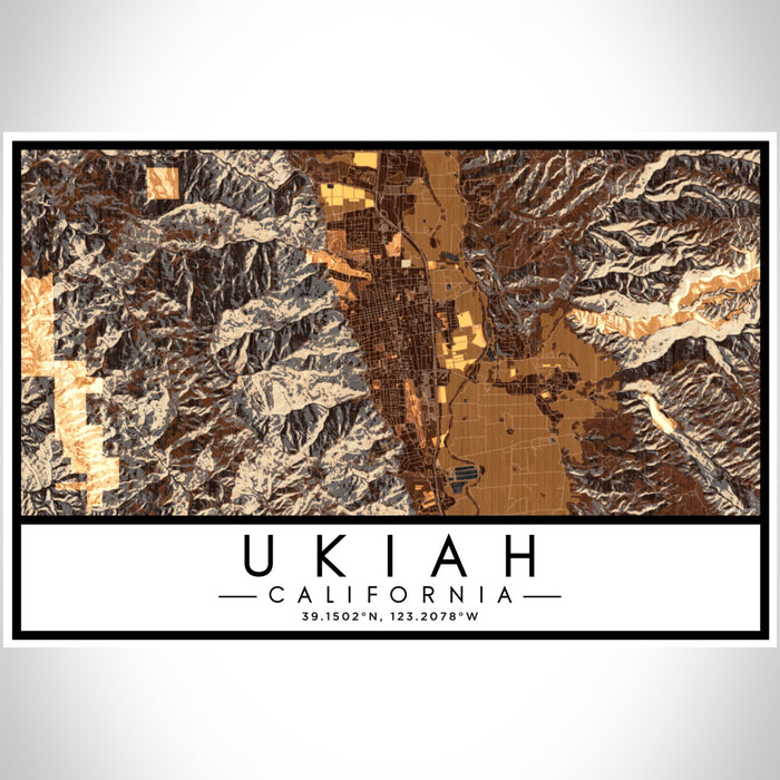 Ukiah California Map Print Landscape Orientation in Ember Style With Shaded Background