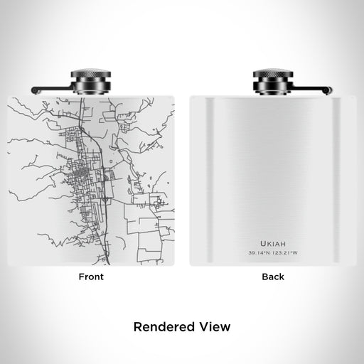 Rendered View of Ukiah California Map Engraving on 6oz Stainless Steel Flask in White