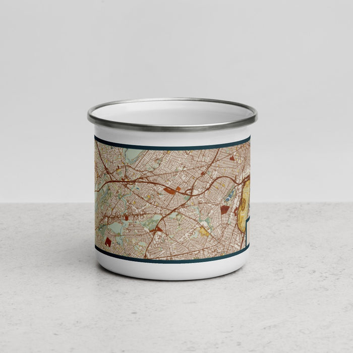 Front View Custom Union City New Jersey Map Enamel Mug in Woodblock