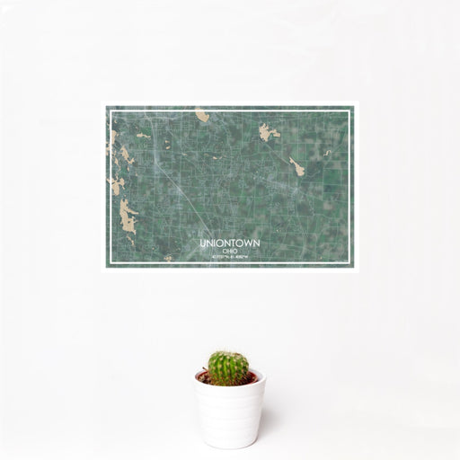 12x18 Uniontown Ohio Map Print Landscape Orientation in Afternoon Style With Small Cactus Plant in White Planter