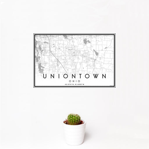 12x18 Uniontown Ohio Map Print Landscape Orientation in Classic Style With Small Cactus Plant in White Planter