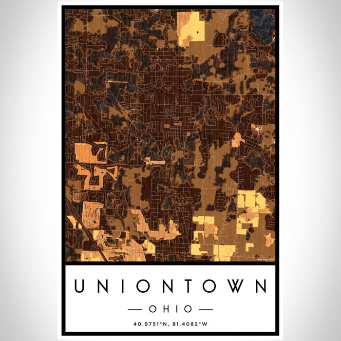Uniontown Ohio Map Print Portrait Orientation in Ember Style With Shaded Background