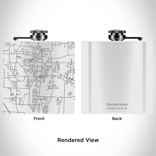 Rendered View of Uniontown Ohio Map Engraving on 6oz Stainless Steel Flask in White