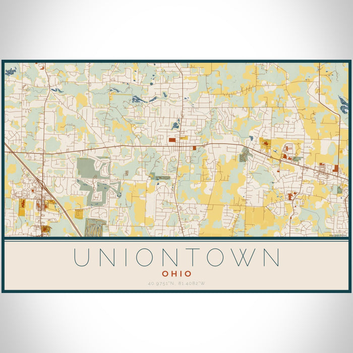 Uniontown Ohio Map Print Landscape Orientation in Woodblock Style With Shaded Background
