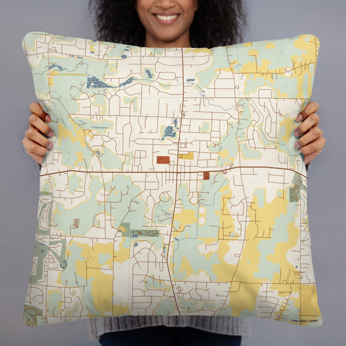 Person holding 22x22 Custom Uniontown Ohio Map Throw Pillow in Woodblock