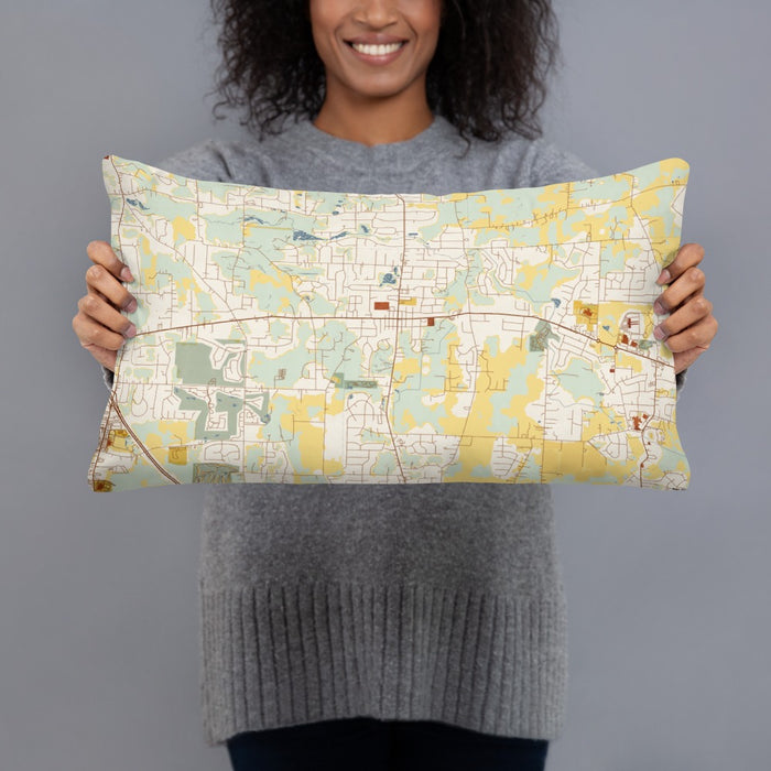 Person holding 20x12 Custom Uniontown Ohio Map Throw Pillow in Woodblock