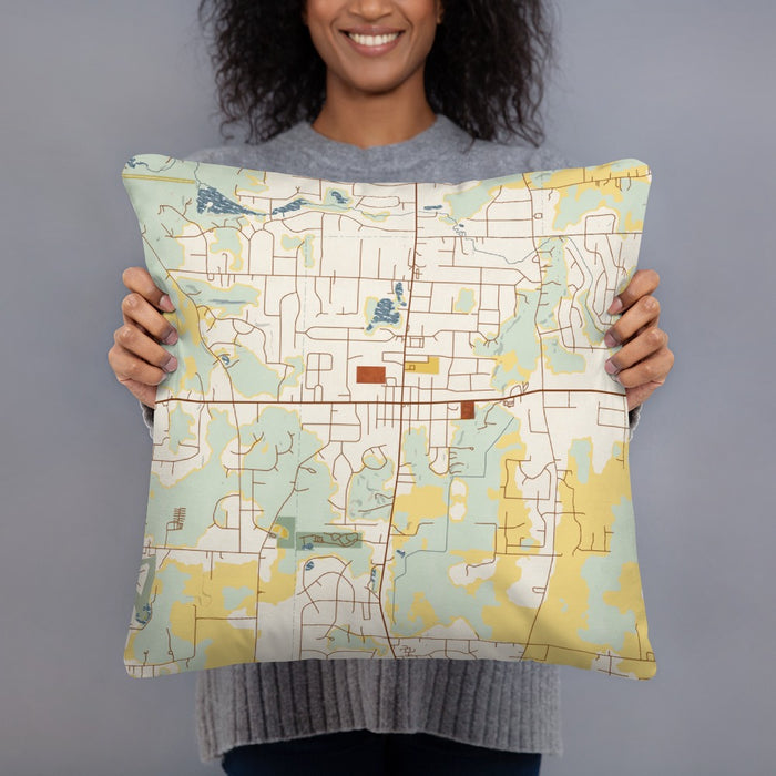 Person holding 18x18 Custom Uniontown Ohio Map Throw Pillow in Woodblock