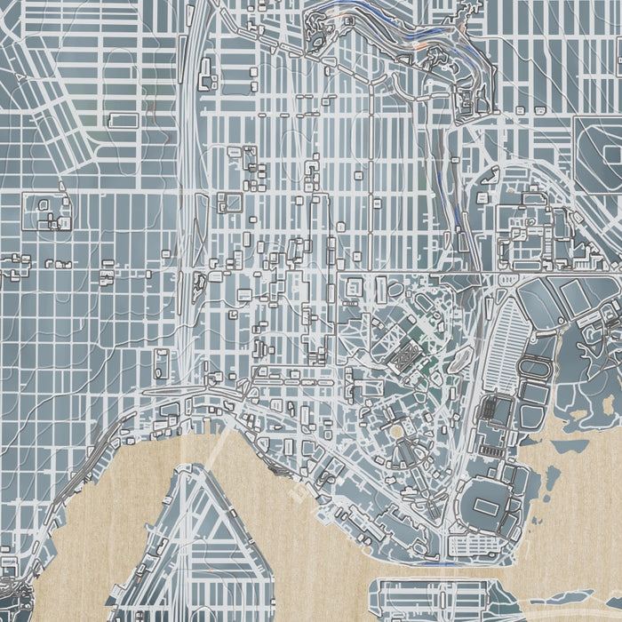 University District Seattle Map Print in Afternoon Style Zoomed In Close Up Showing Details