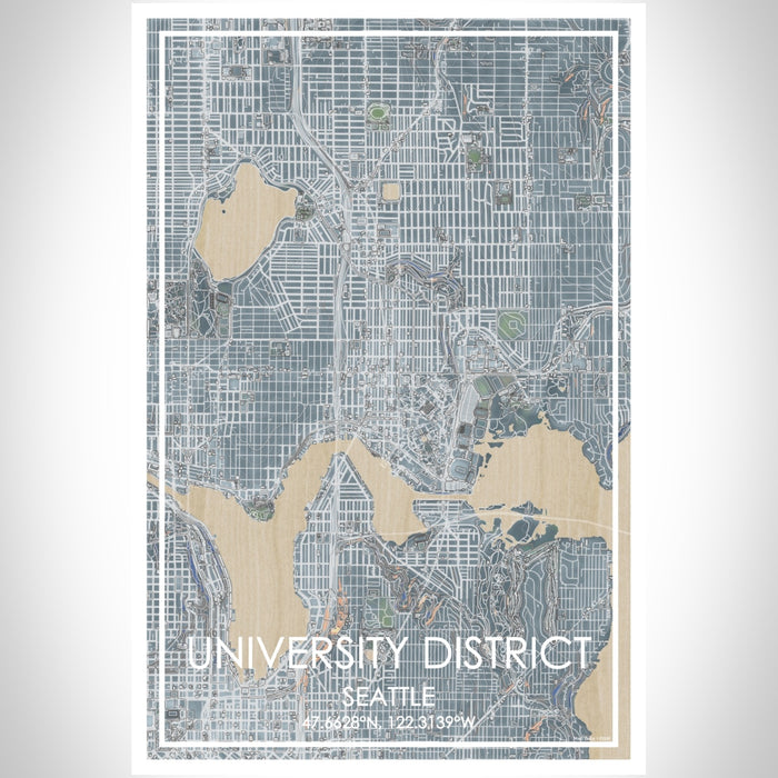 University District Seattle Map Print Portrait Orientation in Afternoon Style With Shaded Background