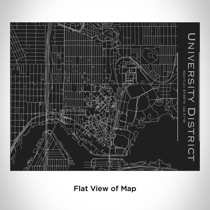 Rendered View of University District Seattle Map Engraving on 20oz Stainless Steel Insulated Bottle with Bamboo Top in Black
