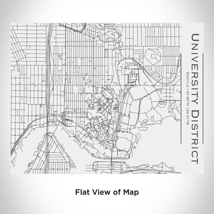 Rendered View of University District Seattle Map Engraving on 20oz Stainless Steel Insulated Bottle with Bamboo Top in White