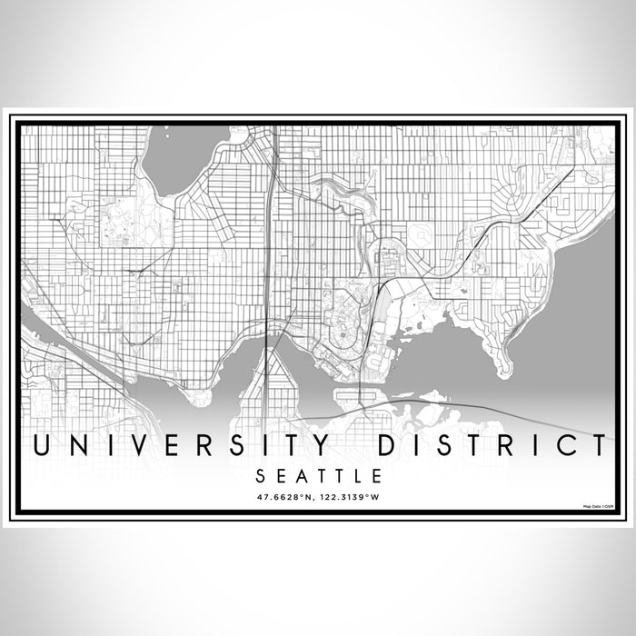 University District Seattle Map Print Landscape Orientation in Classic Style With Shaded Background