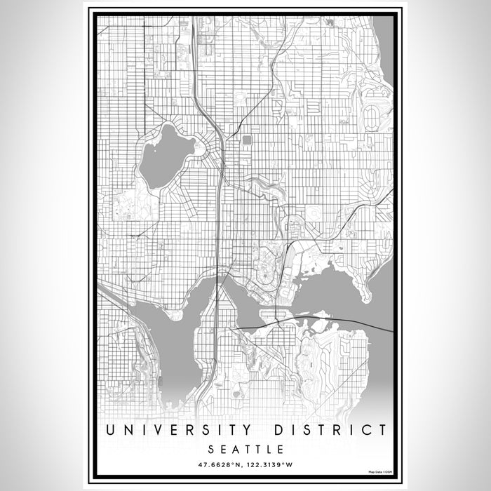 University District Seattle Map Print Portrait Orientation in Classic Style With Shaded Background