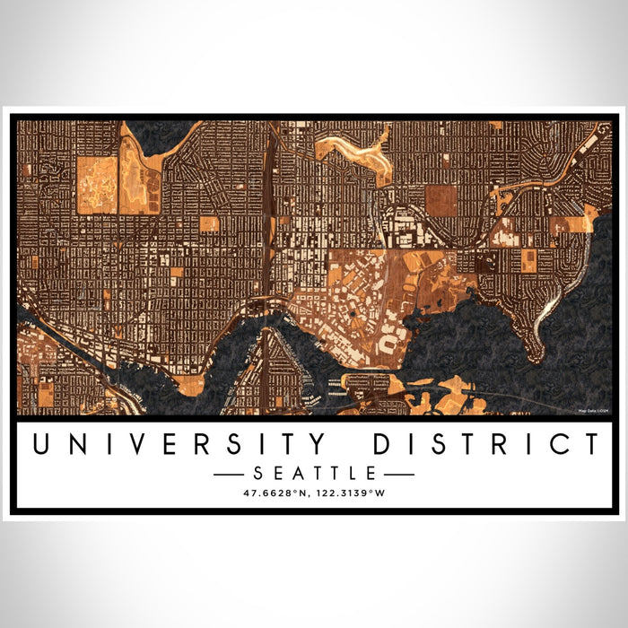 University District Seattle Map Print Landscape Orientation in Ember Style With Shaded Background