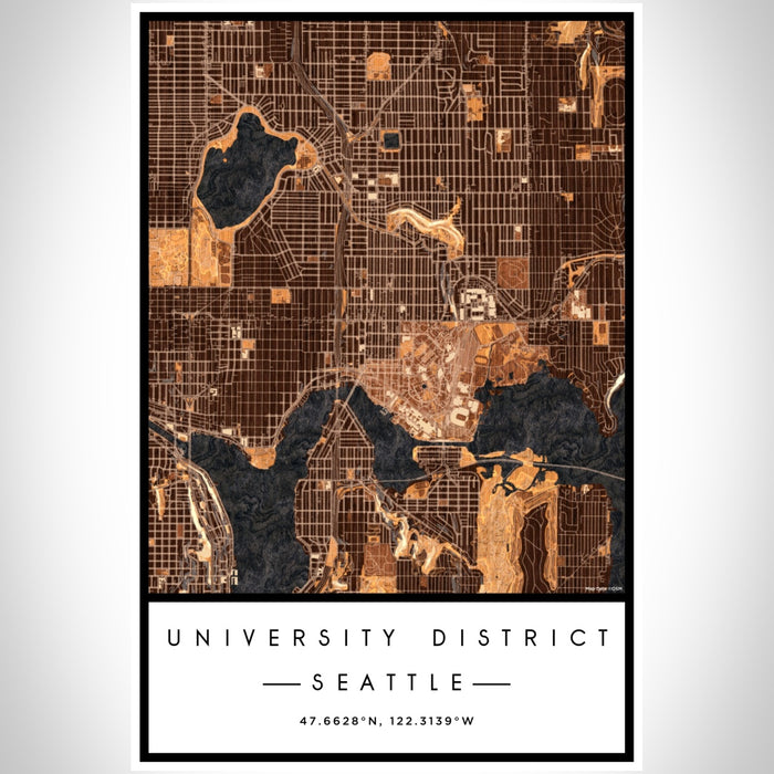 University District Seattle Map Print Portrait Orientation in Ember Style With Shaded Background
