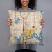 Person holding 18x18 Custom University District Seattle Map Throw Pillow in Woodblock