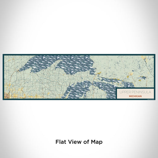 Flat View of Map Custom Upper Peninsula Michigan Map Enamel Mug in Woodblock