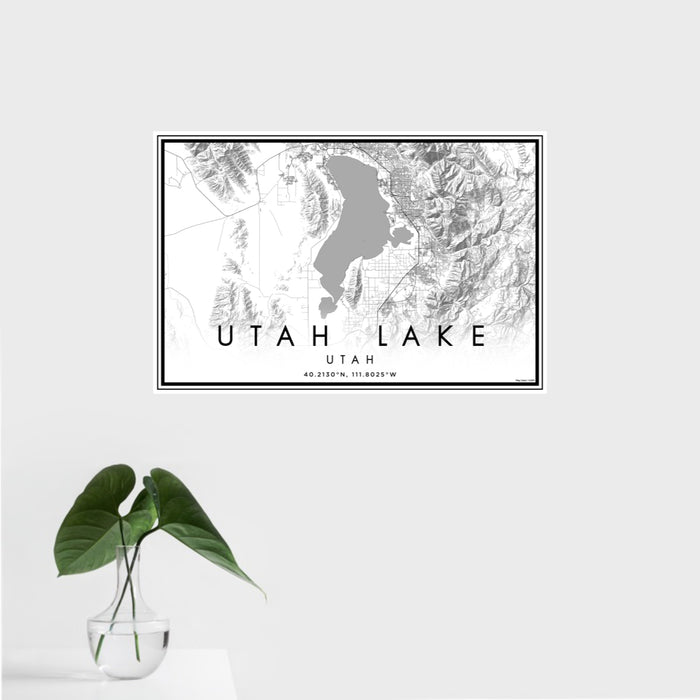 16x24 Utah Lake Utah Map Print Landscape Orientation in Classic Style With Tropical Plant Leaves in Water