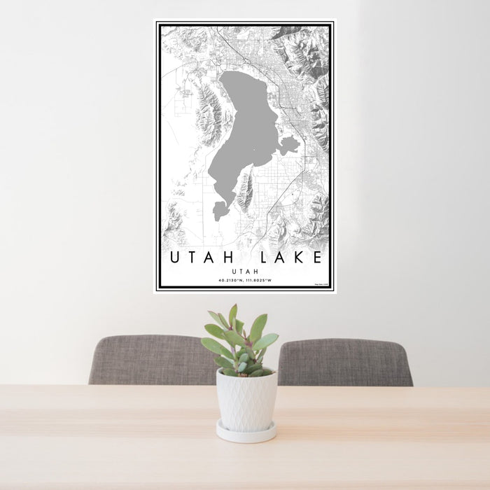 24x36 Utah Lake Utah Map Print Portrait Orientation in Classic Style Behind 2 Chairs Table and Potted Plant