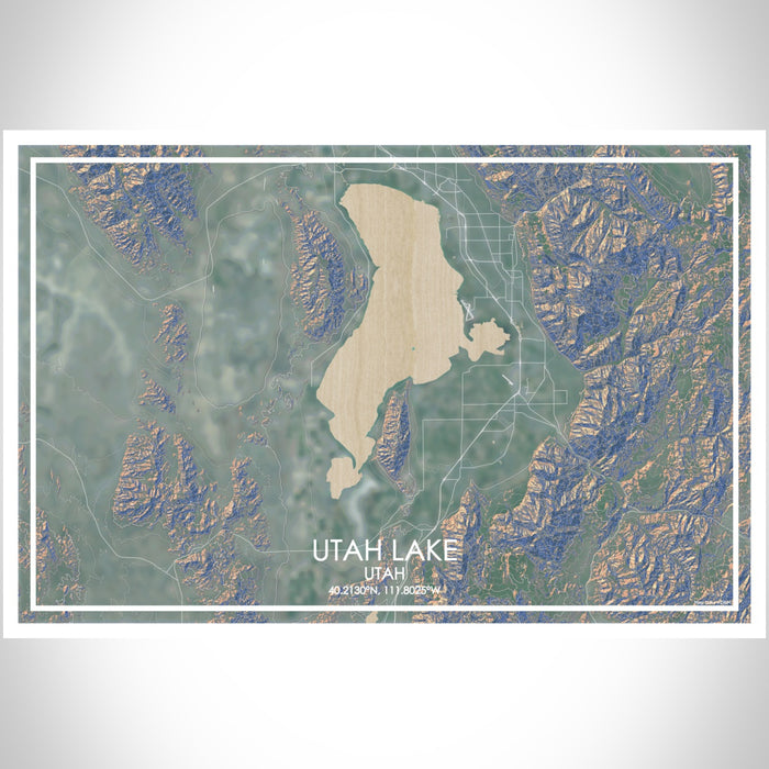 Utah Lake Utah Map Print Landscape Orientation in Afternoon Style With Shaded Background