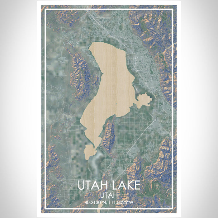 Utah Lake Utah Map Print Portrait Orientation in Afternoon Style With Shaded Background