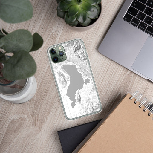 Custom Utah Lake Utah Map Phone Case in Classic on Table with Laptop and Plant
