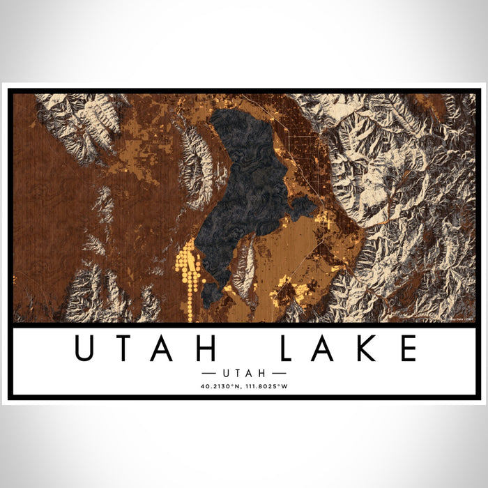Utah Lake Utah Map Print Landscape Orientation in Ember Style With Shaded Background