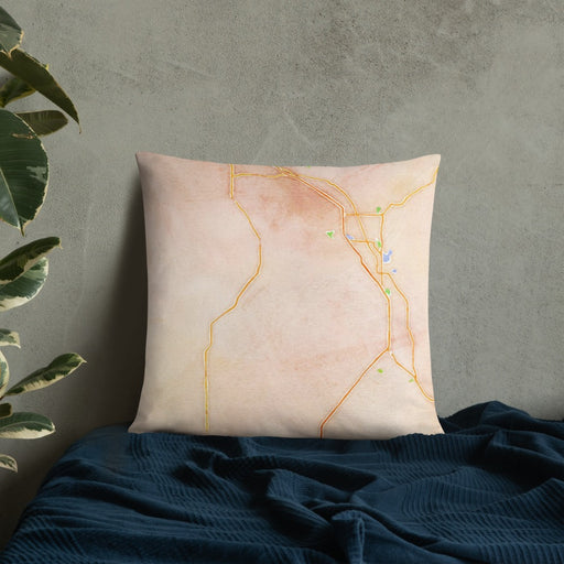 Custom Utah Lake Utah Map Throw Pillow in Watercolor on Bedding Against Wall