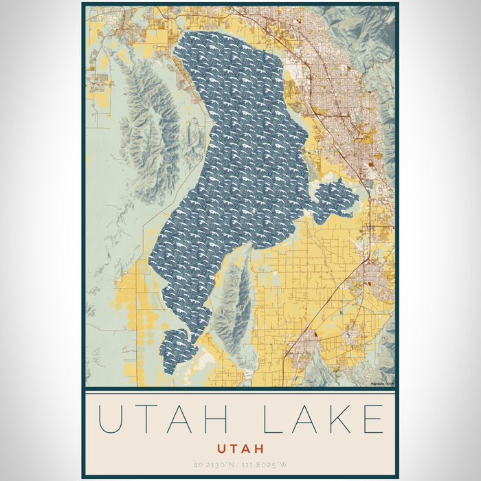 Utah Lake Utah Map Print Portrait Orientation in Woodblock Style With Shaded Background