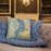 Custom Utah Lake Utah Map Throw Pillow in Woodblock on Cream Colored Couch
