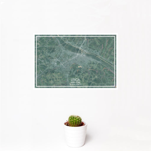 12x18 Utica New York Map Print Landscape Orientation in Afternoon Style With Small Cactus Plant in White Planter
