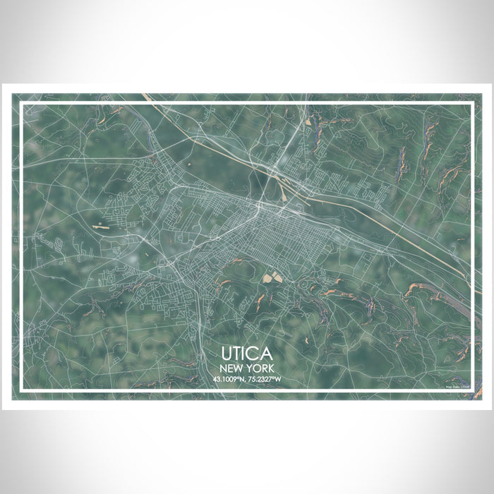 Utica New York Map Print Landscape Orientation in Afternoon Style With Shaded Background