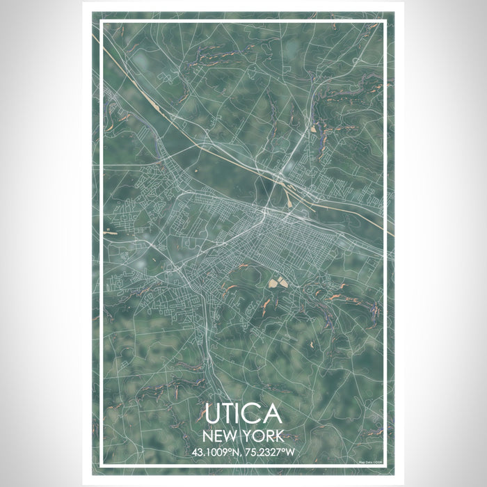 Utica New York Map Print Portrait Orientation in Afternoon Style With Shaded Background