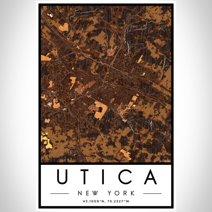 Utica New York Map Print Portrait Orientation in Ember Style With Shaded Background
