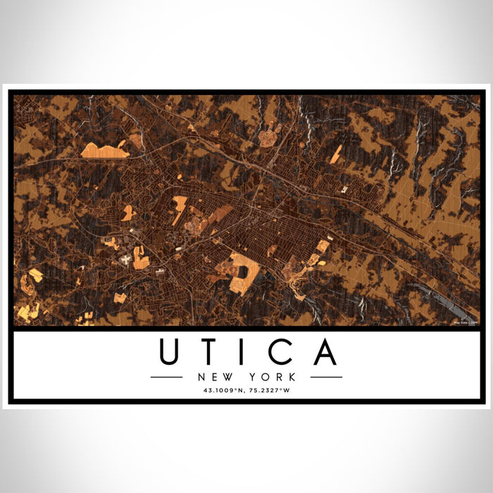 Utica New York Map Print Landscape Orientation in Ember Style With Shaded Background
