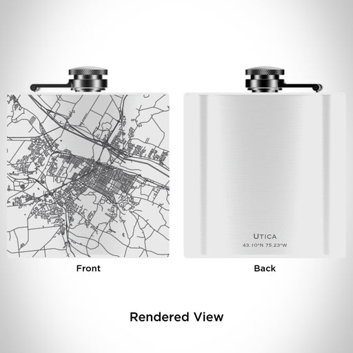 Rendered View of Utica New York Map Engraving on 6oz Stainless Steel Flask in White