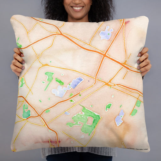 Person holding 22x22 Custom Utica New York Map Throw Pillow in Watercolor