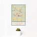 12x18 Utica New York Map Print Portrait Orientation in Woodblock Style With Small Cactus Plant in White Planter