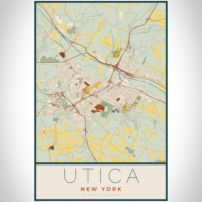 Utica New York Map Print Portrait Orientation in Woodblock Style With Shaded Background