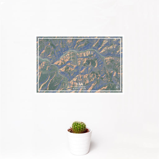 12x18 Vail Colorado Map Print Landscape Orientation in Afternoon Style With Small Cactus Plant in White Planter