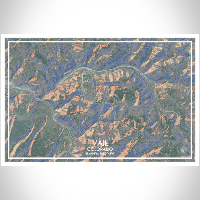 Vail Colorado Map Print Landscape Orientation in Afternoon Style With Shaded Background