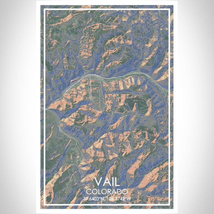 Vail Colorado Map Print Portrait Orientation in Afternoon Style With Shaded Background