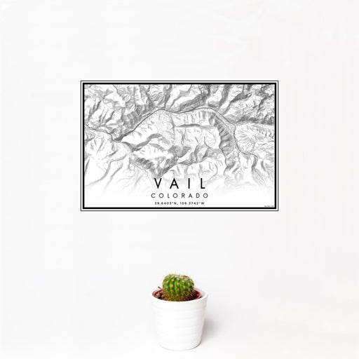 12x18 Vail Colorado Map Print Landscape Orientation in Classic Style With Small Cactus Plant in White Planter