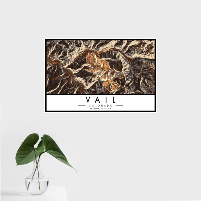 16x24 Vail Colorado Map Print Landscape Orientation in Ember Style With Tropical Plant Leaves in Water