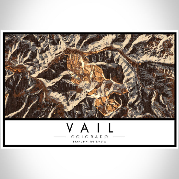 Vail Colorado Map Print Landscape Orientation in Ember Style With Shaded Background